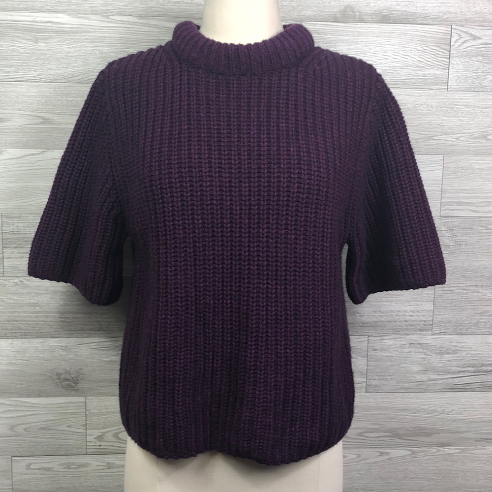 COS Chunky Knit Crop Sleeve Sweater Plum Medium Cotton Wool Swedish